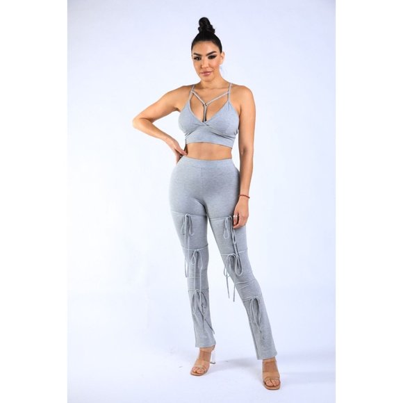 Women's Spaghetti O-ring Center Front Tank Top And Matching Tie Detailed Pants S - Picture 12 of 12